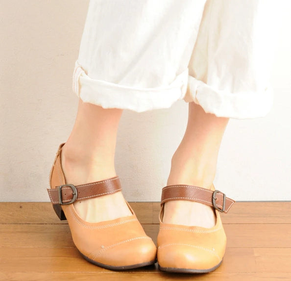 本革ボタン留めベルト付き2wayパンプス(3177)