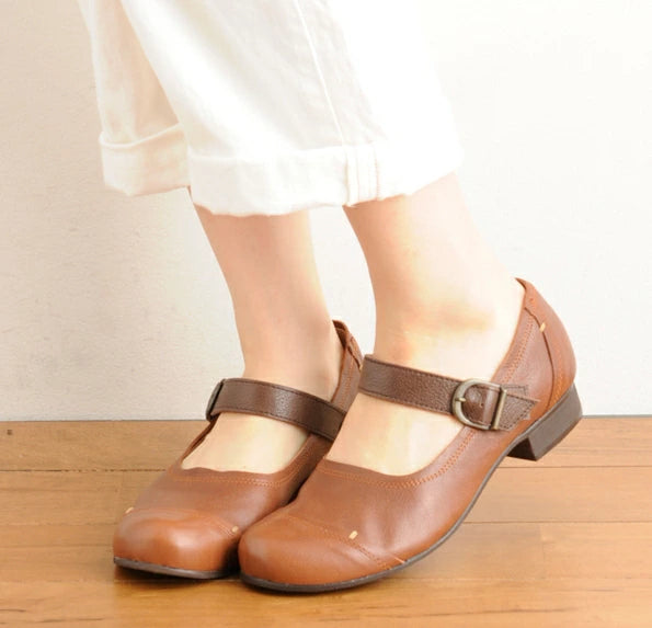 本革ボタン留めベルト付き2wayパンプス(3177)